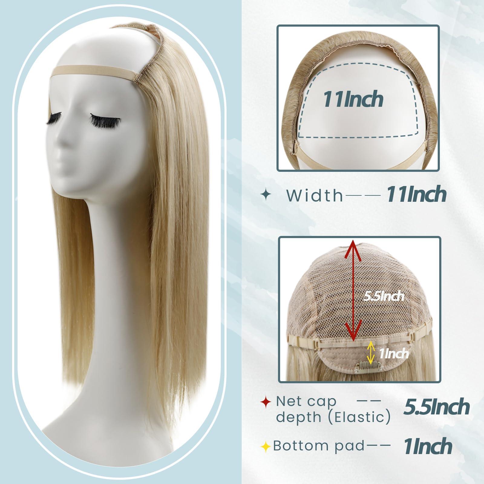 RUNATURE RUNATURE 16 Inch U Part Human Hair Wig Blonde Highlight Half Wig 150% Density Remy Hair Wig U Shape Hair Extensions Glueless Clip in U Human Hair Wig Blonde Half Wig Real Human Hair