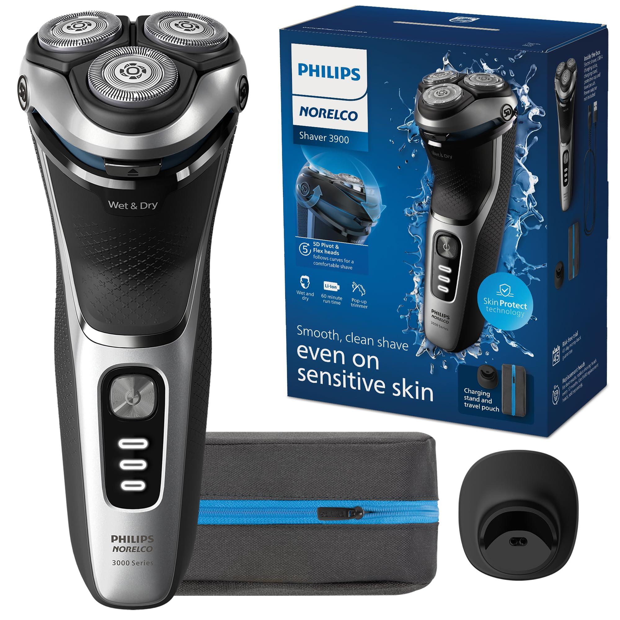 Philips Norelco Philips Norelco Shaver 3900, Rechargeable Wet & Dry Electric Shaver with Pop-up Trimmer, Charging Stand, Travel Storage Pouch, Protective Cap, Space Gray, S3341/92