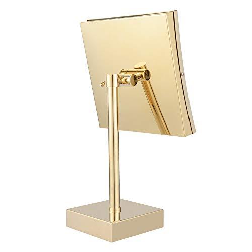 DOWRY DOWRY Tabletop LED Lighted 5X Magnifying Makeup Mirror Square with Plug 8 Inch Polished Gold Finished