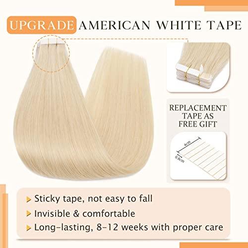 Hairro Hairro Tape In Hair Extensions Human Hair Tape Ins Glue In Skin Weft Rooted Tape On Hair Extensions Seamless Invisible Blonde Hair Extensions For Women 20 inch 30g 20pcs #60 Platinum Blonde