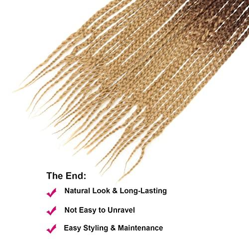 THEMIS HAIR Ombre Box Braids Crochet Hair Medium box braid Pre-Looped 22Strands Three Tones Heat Resistant Fiber Hair (24 Inch,Black-DarkBrown-Light Brown)