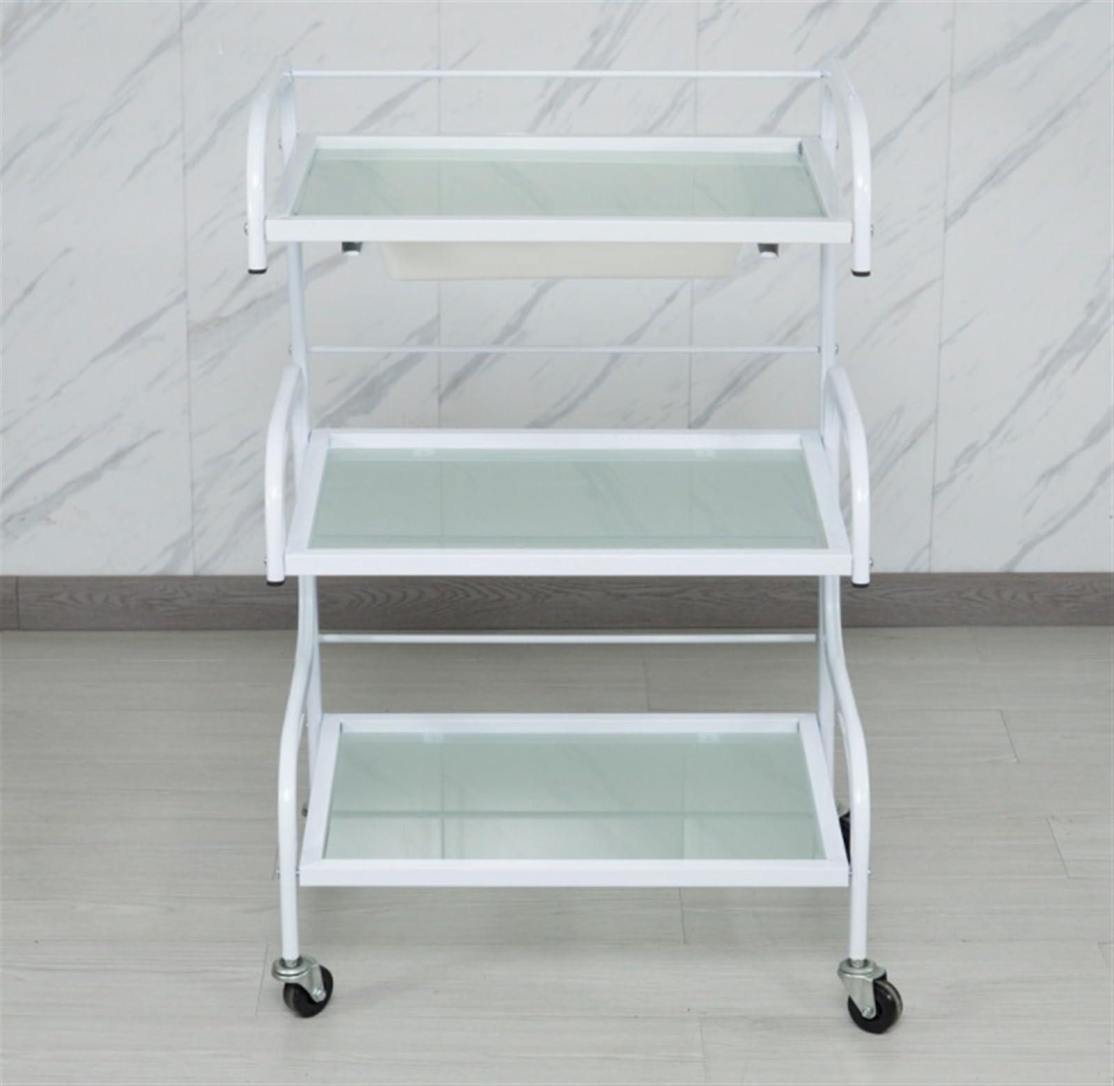 HKDYWTNB Salon Tray Esthetician Cart 3 Tier Beauty Trolley Metal and Glass Salon Trolley Movable Trolleys Rolling Cart with Wheel Beauty Salon Cart Salon Cart Salon Trolley(C)