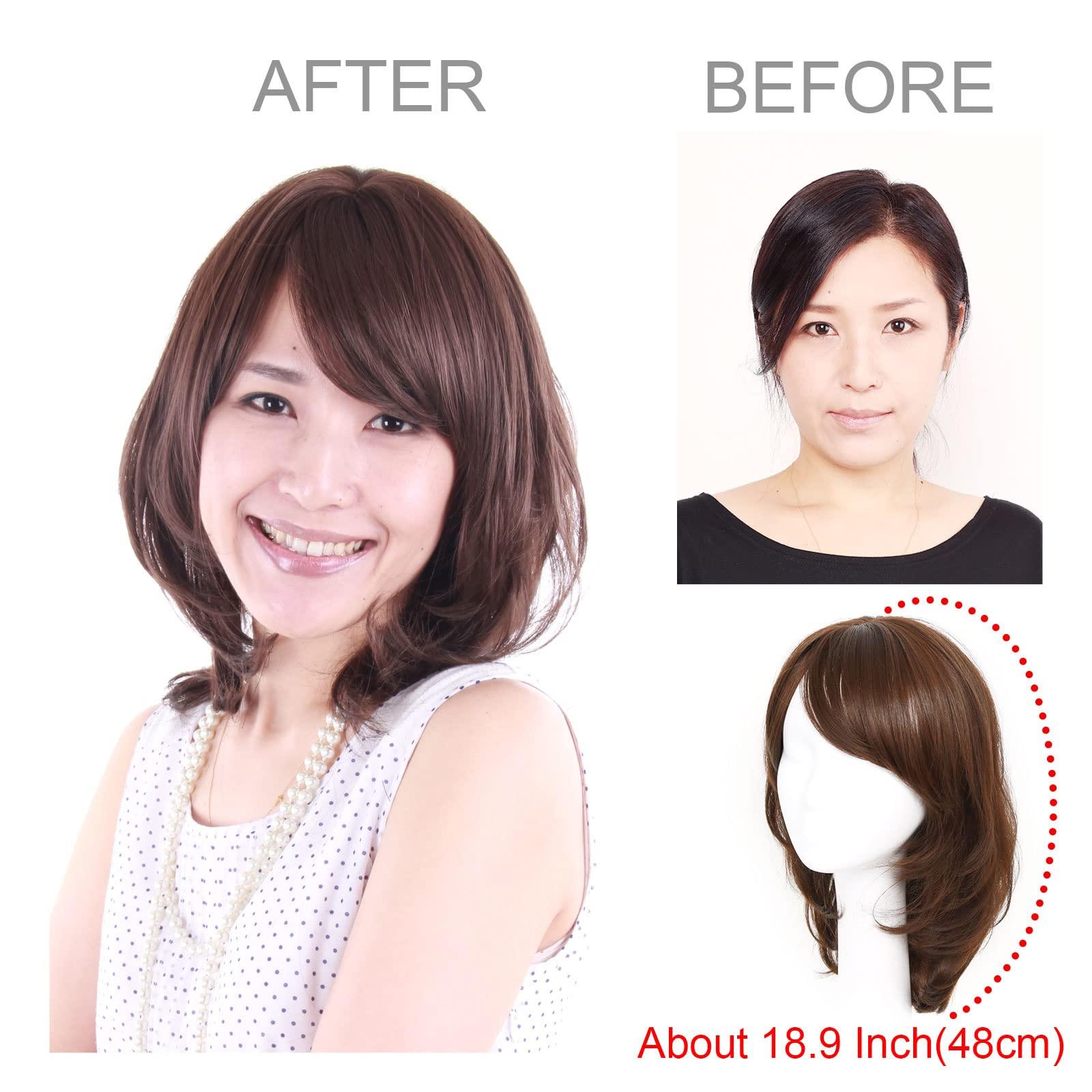 igennki igennki Full Wig Human Hair Blend Wigs Medium Sweet Curly Human Hair Wigs for Asian Women with Hair Loss IUM3C7H (Human Hair BlendMedical Base) (C9 Brown)