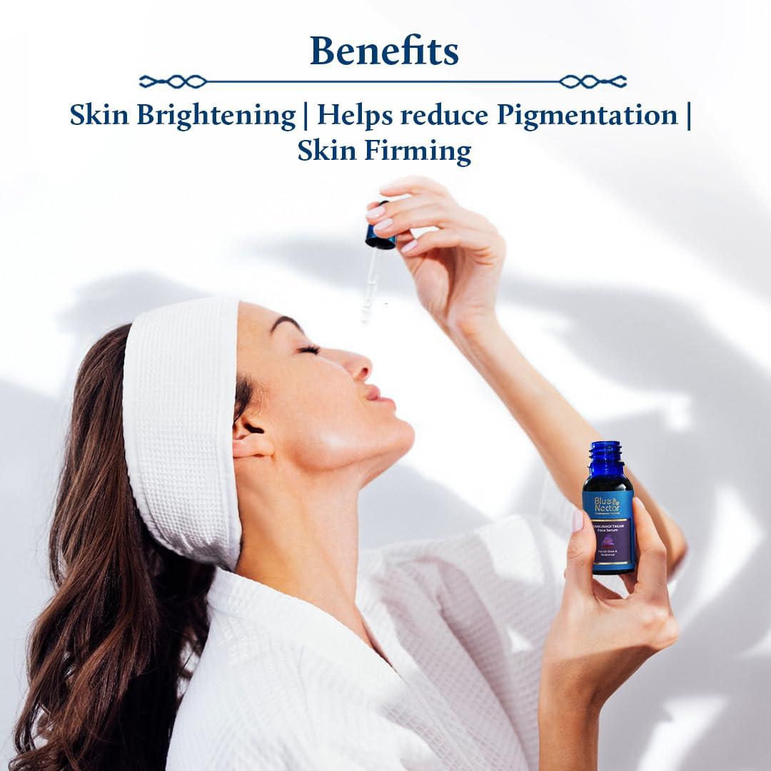 Blue Nectar Blue Nectar Saffron & Manjish Face Oil - Original Kumkumadi Oil for Face | Ancient Glow Serum Face Moisturizer for Glowing Skin | Plant-Based Collagen Booster for Women & Men (26 Herbs, 1Fl Oz)