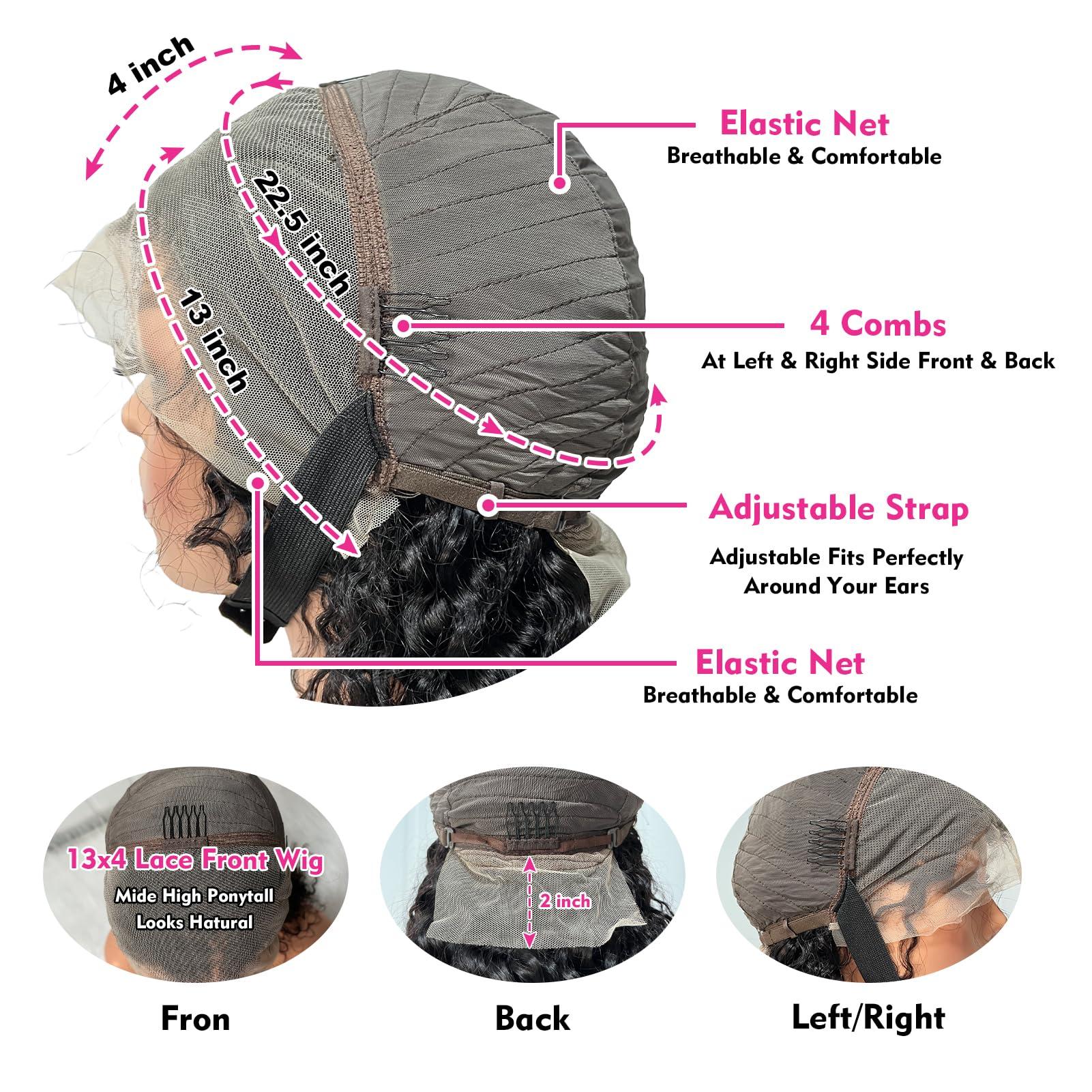 YEECHAEN YEECHAEN Water Wave Lace Front Wigs Human Hair 180% Density 13x4 HD Lace Frontal Wigs Pre Plucked with Baby Hair Wet and Wavy Curly Frontal Human Hair Wigs for Women Natural Color (16inch)