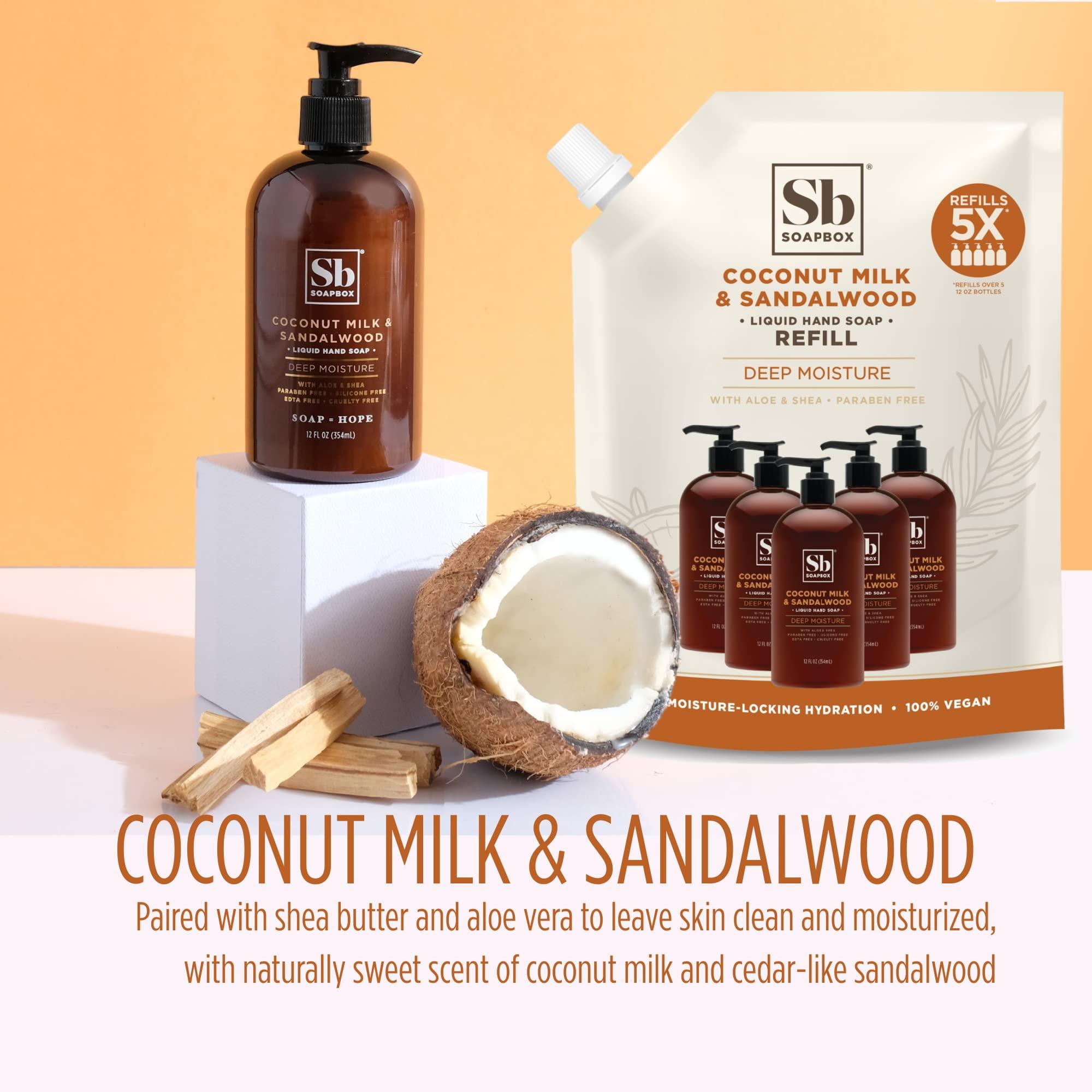 Soapbox Soapbox Coconut Milk & Sandalwood Liquid Hand Soap Combo Pack, 3 Pack of 12oz Bottles + 64oz Half Gallon Refill