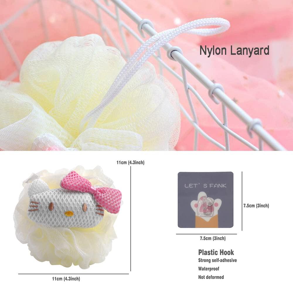 BLUE MONGQI 2 Pack Anime Bath Shower Loofah Sponges Pink Exfoliating Loofah Cute Body Loofah Sponge Womens Cute Shower Loofah Cute Cleaning Sponges Pop Anime Cat Rabbit Cartoon Cleaning Sponges with Hooks Kit