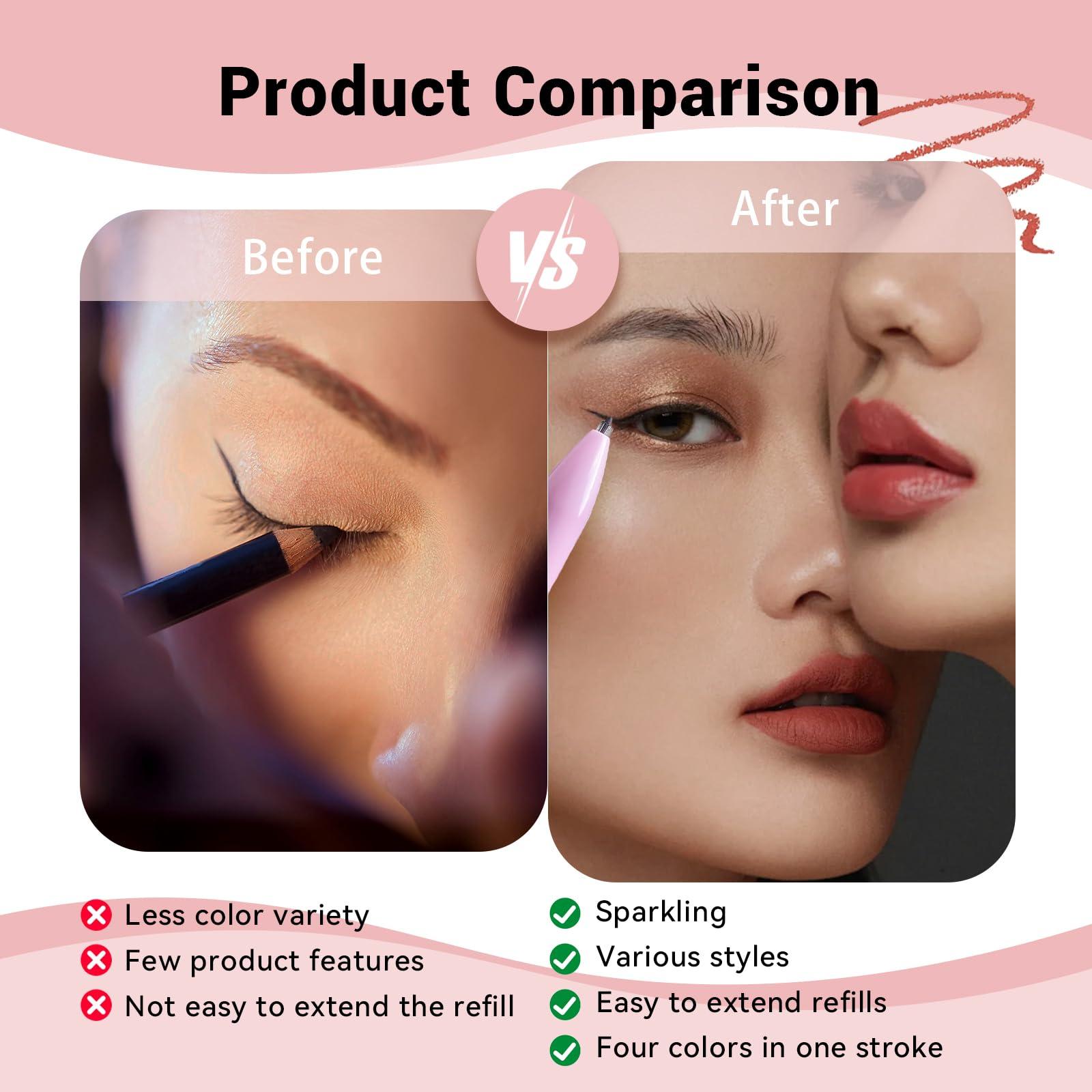 MKNZOME MKNZOME 4 in 1 Makeup Pen, 8 Colors Eyebrow Contour Eyebrow Pencil Eyebrow Pen Makeup Pencil 4 in 1(Eye Liner, Brow Liner, Lip Liner, Highlighter) Travel Beauty Makeup Pen, 2 Count