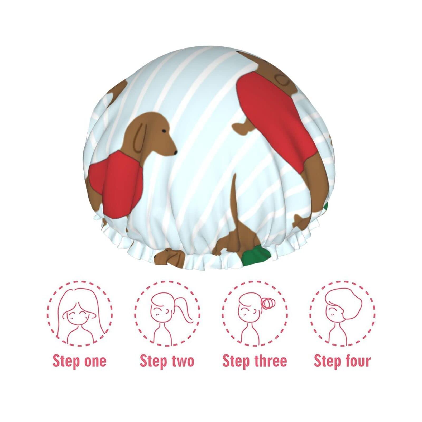Faqcepg Dachshund Pattern Waterproof Shower Cap With Elasticized Hem Reversible Design For Shower Sleeping Bonnet Cap For All Hair Lengths