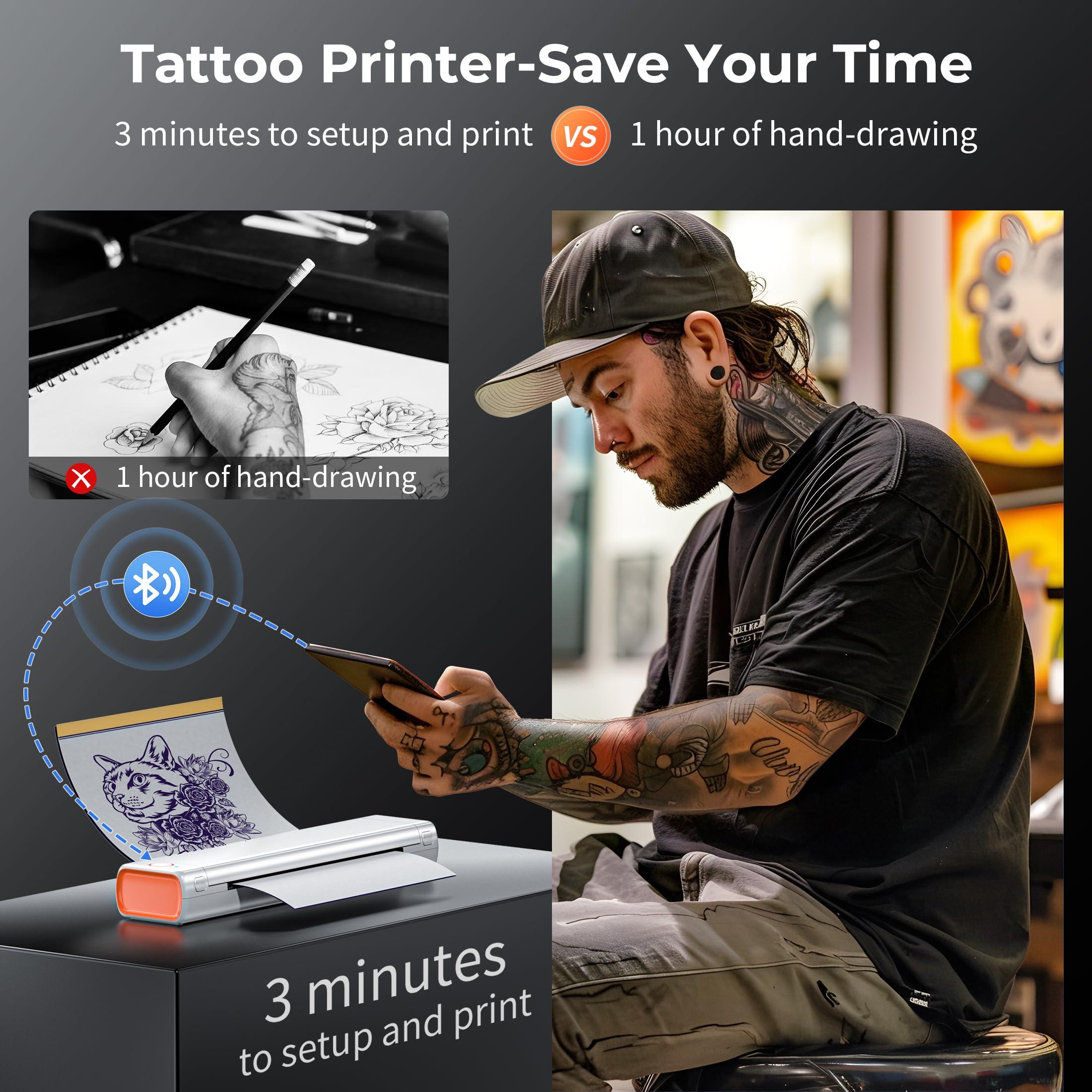 ItriAce Tattoo Stencil Printer with Case, M08F Bluetooth Stencil Printer for Tattooing with 10pcs Transfer Paper, Thermal Tattoo Printer Machine Compatible with Phone/iPad/PC, Wireless Tattoo Transfer Printer