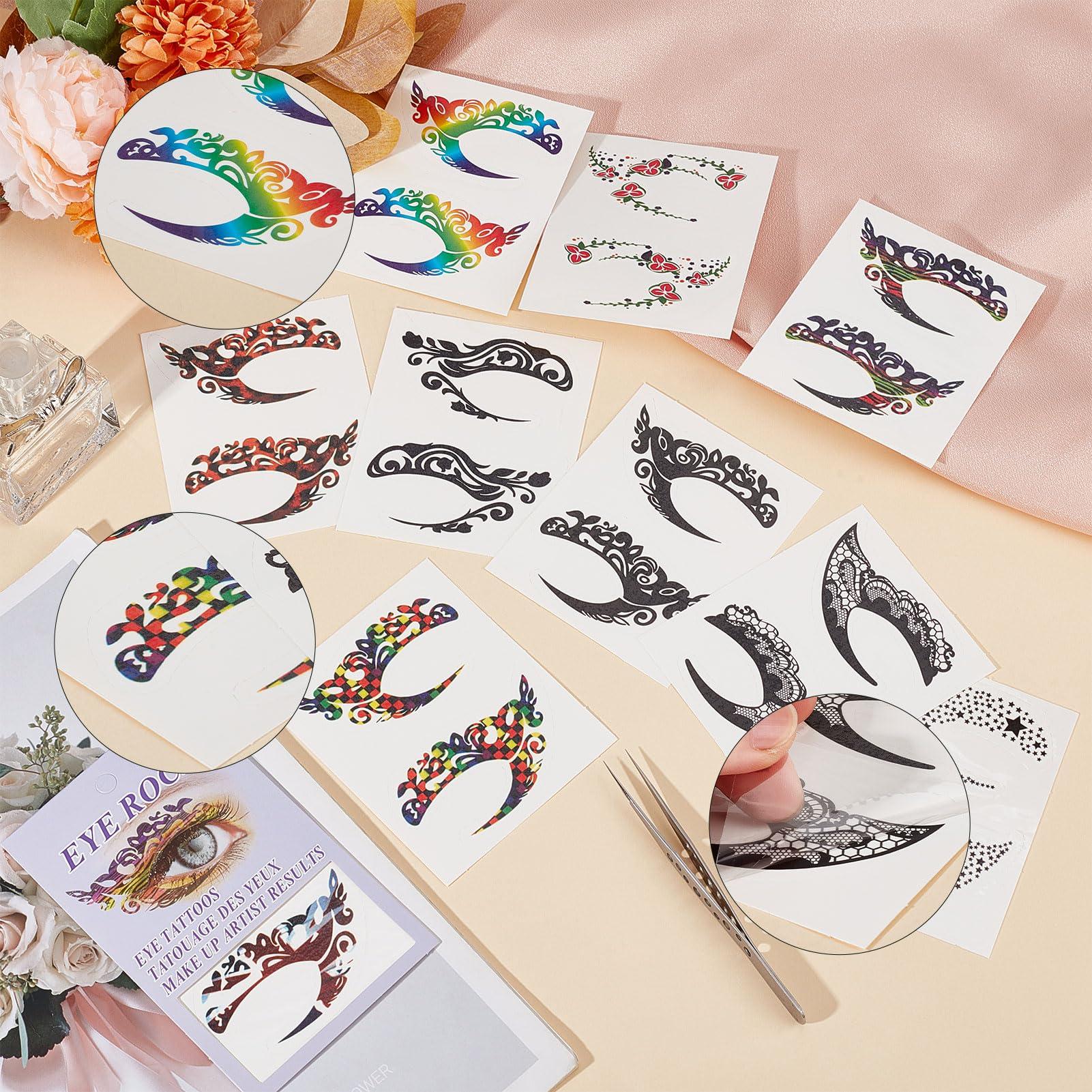 NICENEEDED NICENEEDED 10 PCS Temporary Eye Tattoo Stickers, Masquerade Eyes Makeup Transfer Decals, Waterproof EyeShadow Eyeliner Sticker for Cosplay Party Eyes Decoration