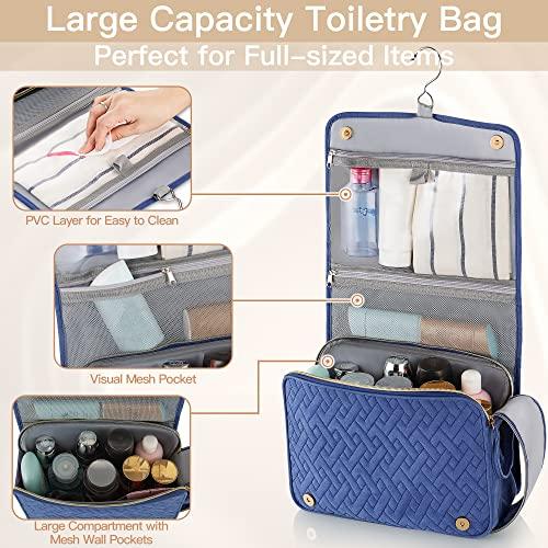 Lizzton Lizzton Toiletry Bag Hanging Travel Organizer for Women, 3 in 1 Large Makeup Cosmetic Case for Toiletries Accessories, Water-resistant Dopp Kit Shaving Bag (Blue)