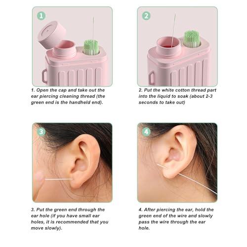 Generic Generic Ear Piercing Cleaner Set, Ear Piercing Cleaning Solution with 10ml Cleaning Solution Ear Hole Floss Earring Cleaner For Pierced Ears Earrings Hole Cleaner For Girls Women (Rose