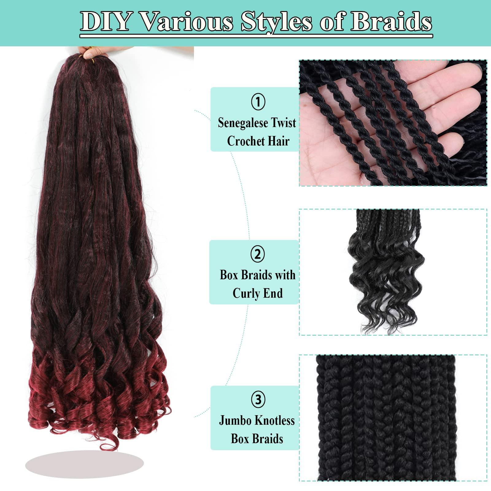 Flagship Burgundy French Curly Braiding Hair 8packs 16 inch Tbug Pre Stretched Curly Ombre Braiding Hair for Goddess Box Braids Hair Dark Red Bounce Curl Loose Wave Crochet Braids for Black Women Extensions