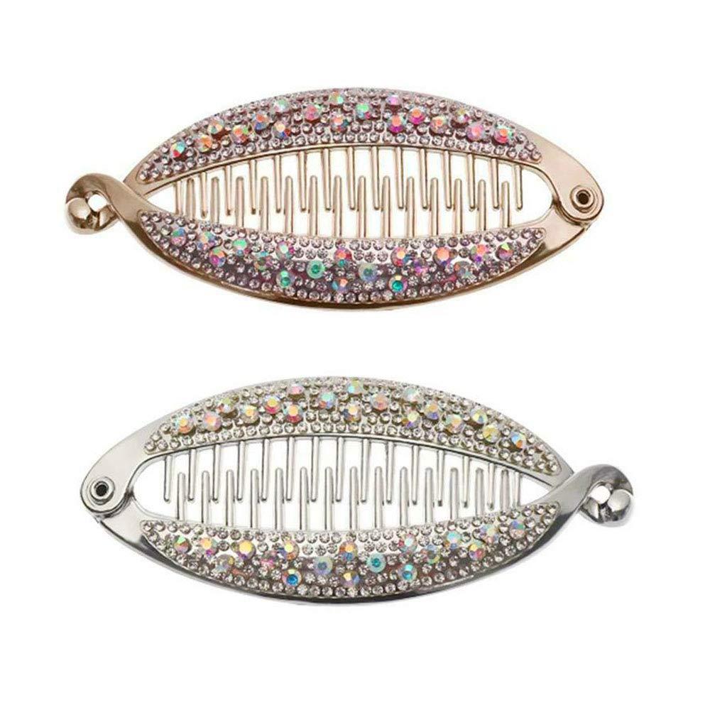Acxico Acxico 2 pcs women's banana clip with diamond plating hairpin ponytail banana clip (1 gold and silver each)