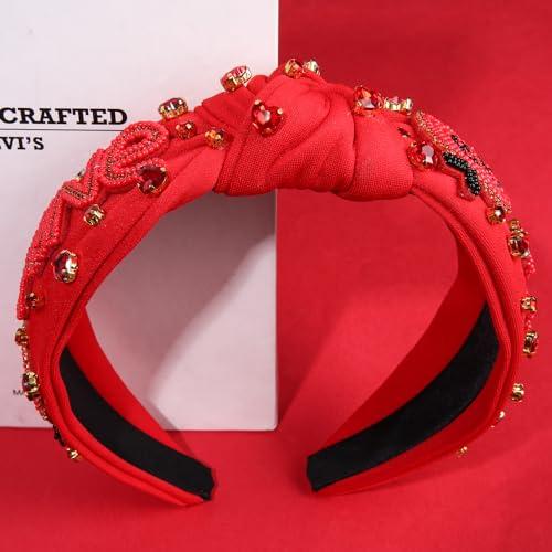 CEALXHENY CEALXHENY Valentines Day Headband for Women Rhinestone Heart Headbands Red Pink Crystal Knotted Headband Valentines Day Hair Accessories Gifts (Be Mine)