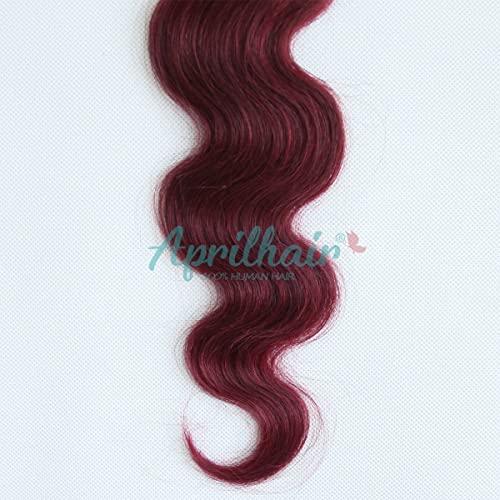 Aprilhair Aprilhair 8A Machine Double Weft Raw Brazilian Virgin Human Hair Extensions Wine Red #99J Body Wave 3 Bundles (14'' 16'' 18'', 99J bundles)