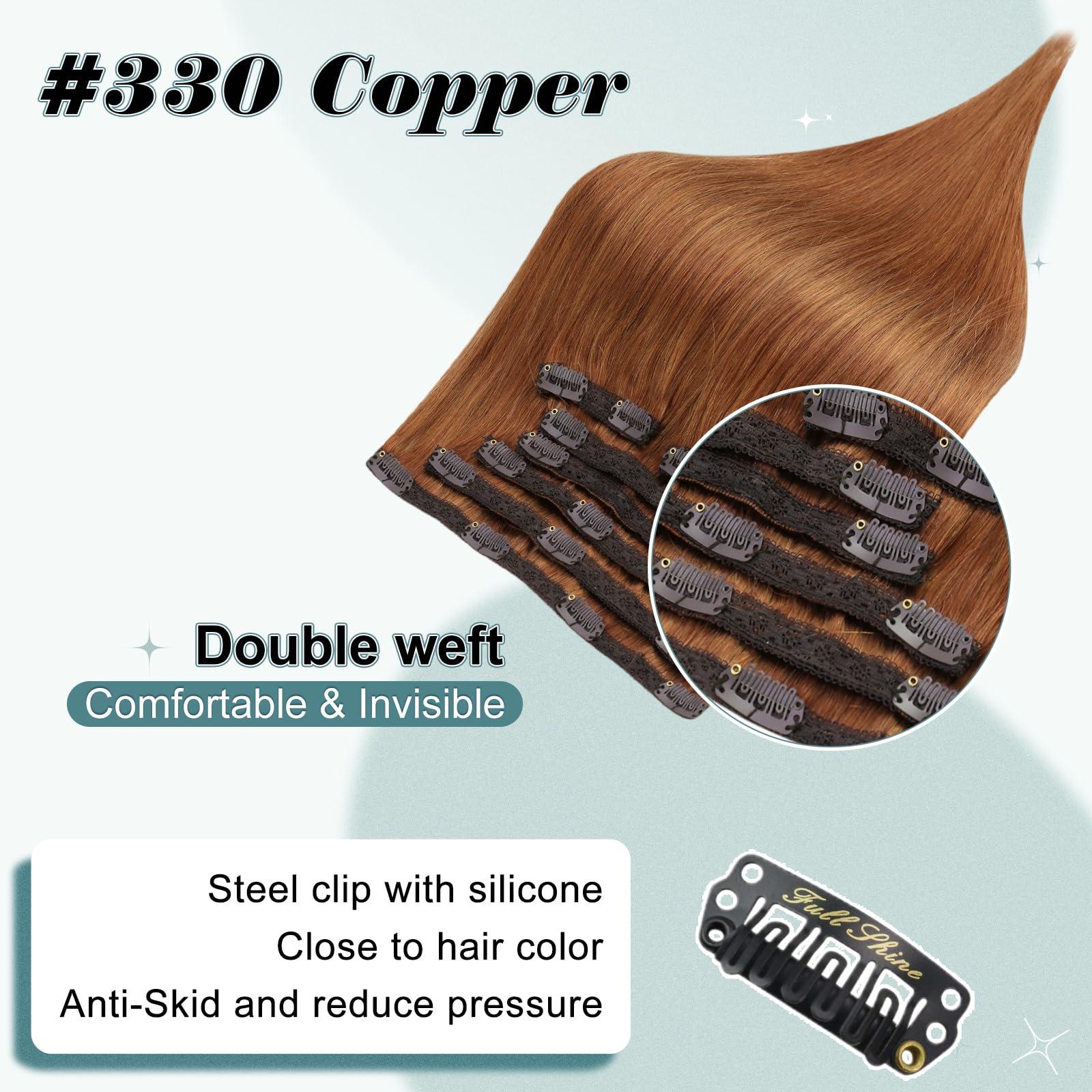 Full Shine Fulll Shine Copper Hair Extensions Clip in Hair Extensions Real Human Hair Remy Hair Copper Red Hair Extensions for Women Natural Hair Extensions 7 pcs 20inch 120G