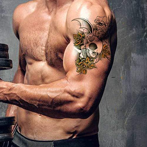 AWLEE Temporary Tattoos for Men Women Black Large Catholic Cross angel Tattoo Sticker Body Art Makeup Half Arm Fake Tattoo Waterproof (Pattern 2)