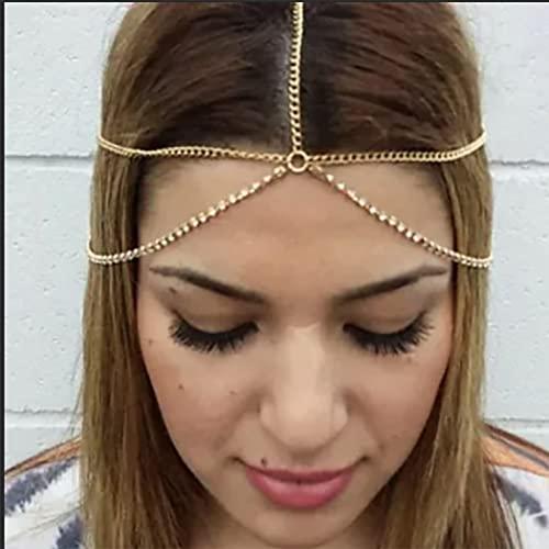 Barode Barode Boho Layered Head Chains Sparking Rhinestone Fashion Headband Jewelry for Women and Girls (Gold)