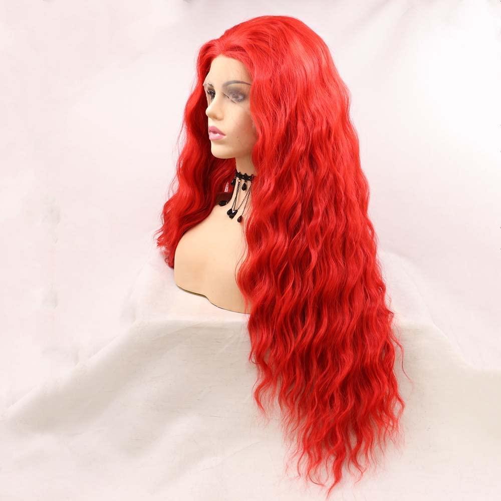 xiweiya xiweiya Bright Red Lace Wigs for Women13*4 Lace Front Red Wigs Long Body Wave Hot Red Wigs Heat Resistant Fiber Natural Straight Hair Wig 180% Density 24 Inch (hot red)