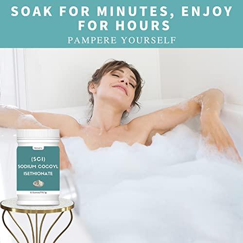 Hznxolrc 6 oz Sodium Cocoyl Isethionate, Premium Sodium Cocoyl Isethionate (SCI) Powder, Amazing Bubbles, Gentle on Skin, Biodegradable, Suitable for Making Bath Bombs, Bath Truffles and More