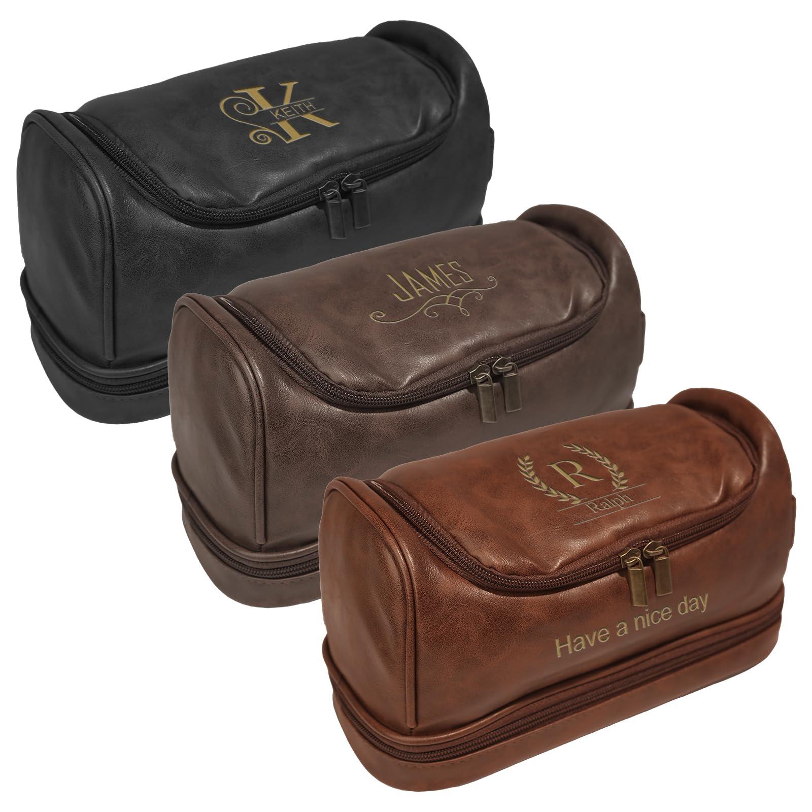 Sparklove Sparklove Personalized Leather Toiletry Bag for Men, Handcrafted Travel Dopp Kit Gift with Custom Pattern and Text, Unique Gift for Men, Boyfriend, Dad, Father\'s Day Gifts