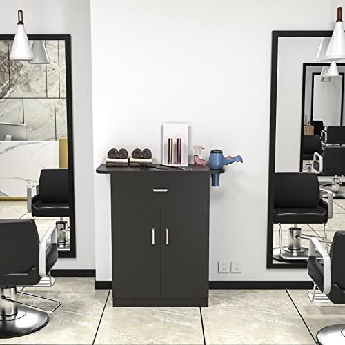 Paddie Paddie Barber Cabinet Storage Station, Free Standing Beauty Hair Stations for Salon Barber Utility Unit with Holders Styling Salon Spa Equipment with Drawer and Cabinet