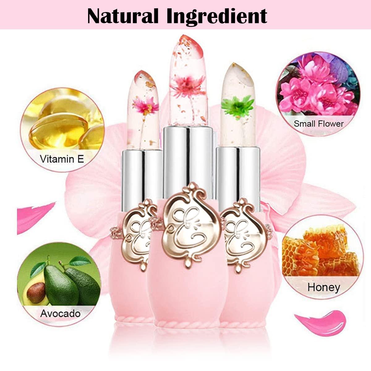 Btspring Btspring Clear Flower Jelly Lipstick, 6 Packs Nutritious Moisturizer Lip Balm Temperature Color Change Lipstick Matte Long Lasting Lip Gloss (Pink)