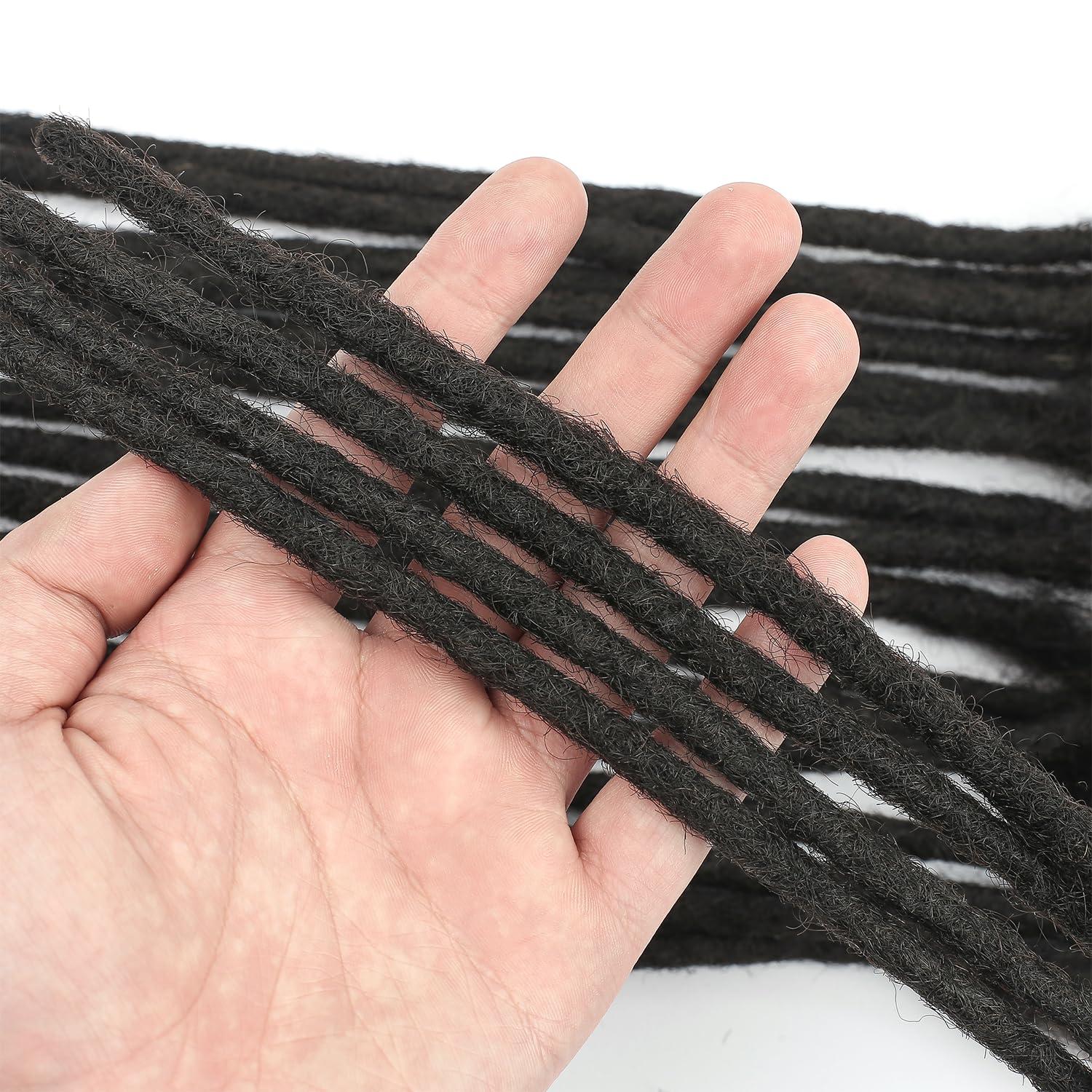 FEHOKA 0.6cm 4 Inch Human Hair Locs Extensions 60 Strands Dreadlocs Extensions Real Human Hair Natural Black for Women Men Kids Full Handmade Permanent Human Hair Locs Can Be Dyed and Bleached
