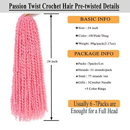 Flagship Passion Twist Hair 24 Inch 7Packs Pink Color Long Pre-twisted Passion Twists Crochet Hair Pre-looped Synthetic Crochet Braids (7Packs,Pink)