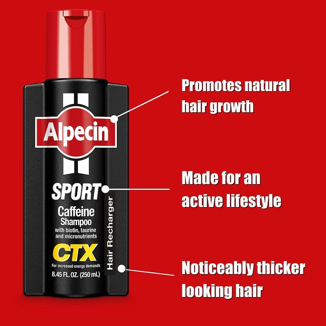 Alpecin Alpecin CTX Sport Men's Caffeine Shampoo 8.45 fl oz (Pack of 3), with Biotin, Niacin, Castor Oil, Taurine, Healthy Micronutrients, Natural Hair Growth, Hair Thickening, Thinning Hair, Active Lifestyle