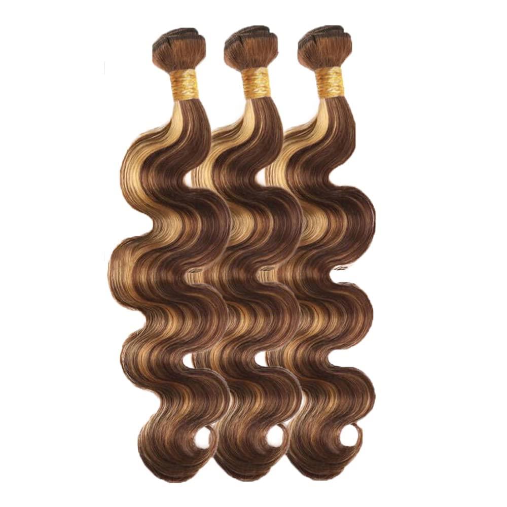 ZevPiul Honey Blonde Bundles Highlight Human Hair Bundles 22 22 22 Inch Ombre Blonde Body Wave 3 Bundles Brazilian Virgin Human Hair Bundles Two Tone Brown and Honey Blonde Bundles
