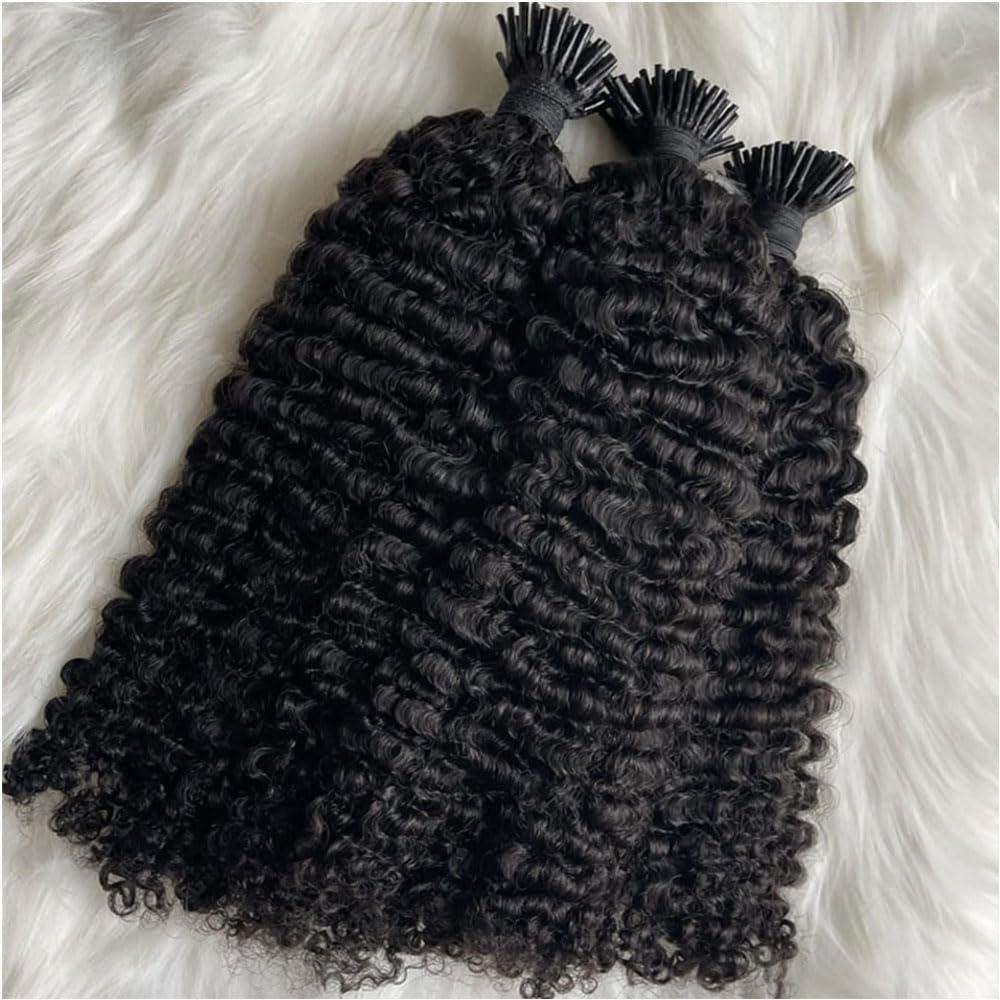 YOUNG BEAUTY Itip Human Hair Extensions for Black Women Kinky Curly Itips Microlinks Hair Extensions 100Strands/Pack Afro Kinky Curly I-Tips Hair Extensions 22inch Natural Black