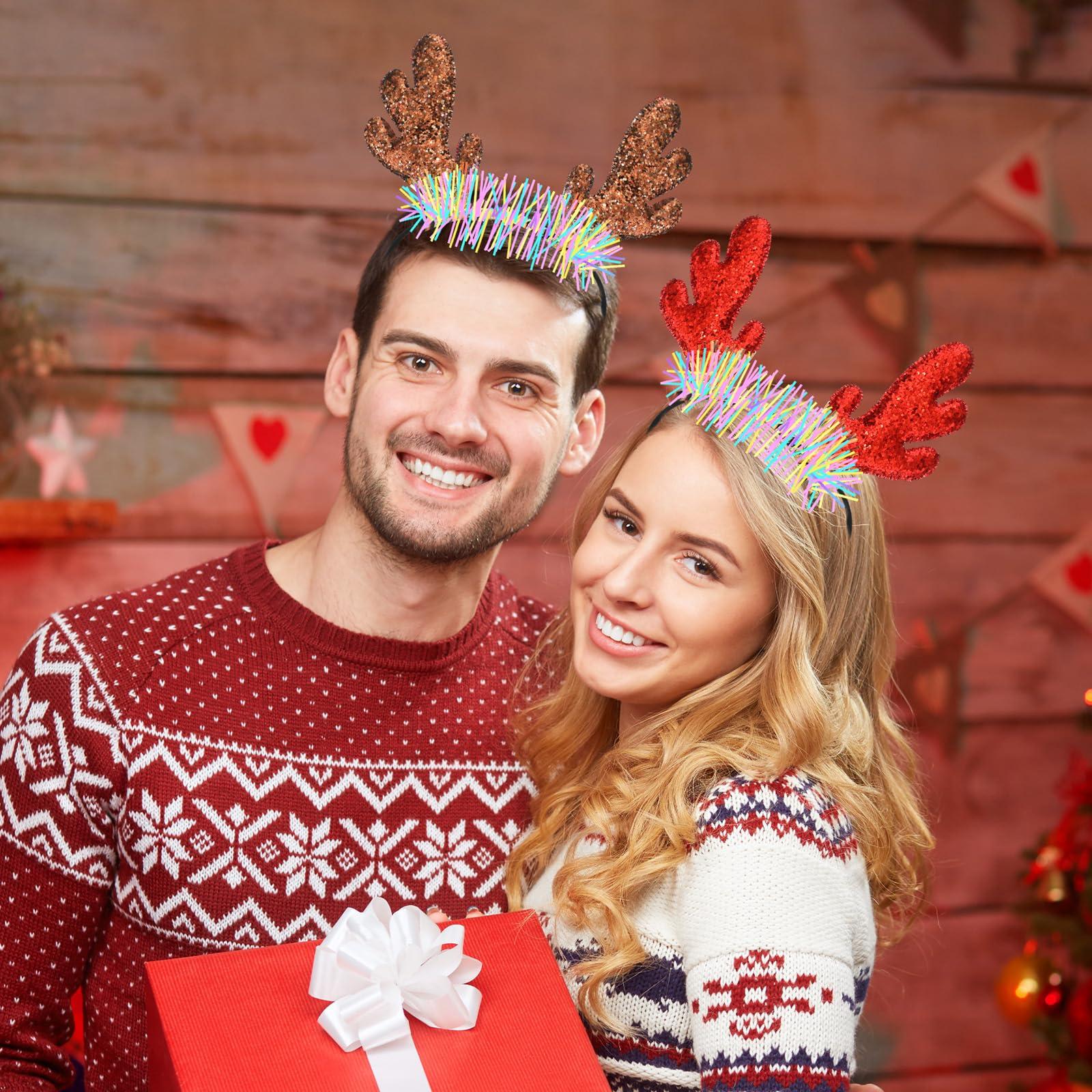 Riceshoot Riceshoot 30 Pcs Christmas Reindeer Antlers Headband Bulk Deer Antlers Headbands with Ears Deer Costume for Women Christmas Party Favors Halloween Supplies