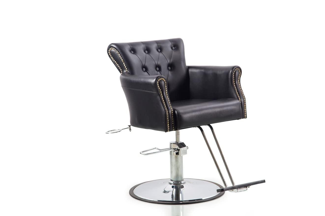 NinthAvenue Basics Salonsunny Black Round Base Hydraulic Pump Salon Styling Chair Heavy Duty Salon Chair All Purpose Multi-Function Professional Cutting Chairs