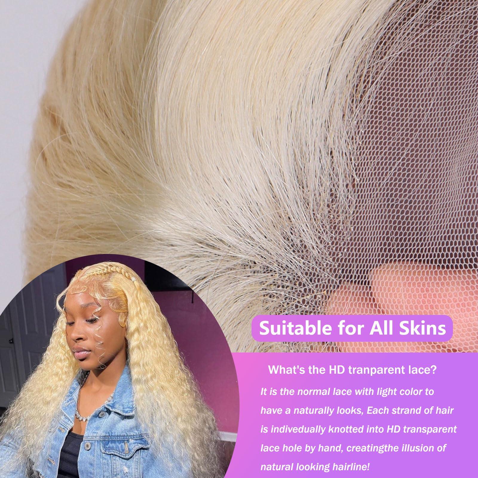 MARUOL MARUOL 26 Inch 613 Deep Wave Lace Front Wig Human Hair 13X6 Blonde HD Lace Front Wigs Human Hair Pre Plucked 180% Density Curly Human Hair Glueless Wig Water Wave Frontal Wigs for Women with Baby Hair