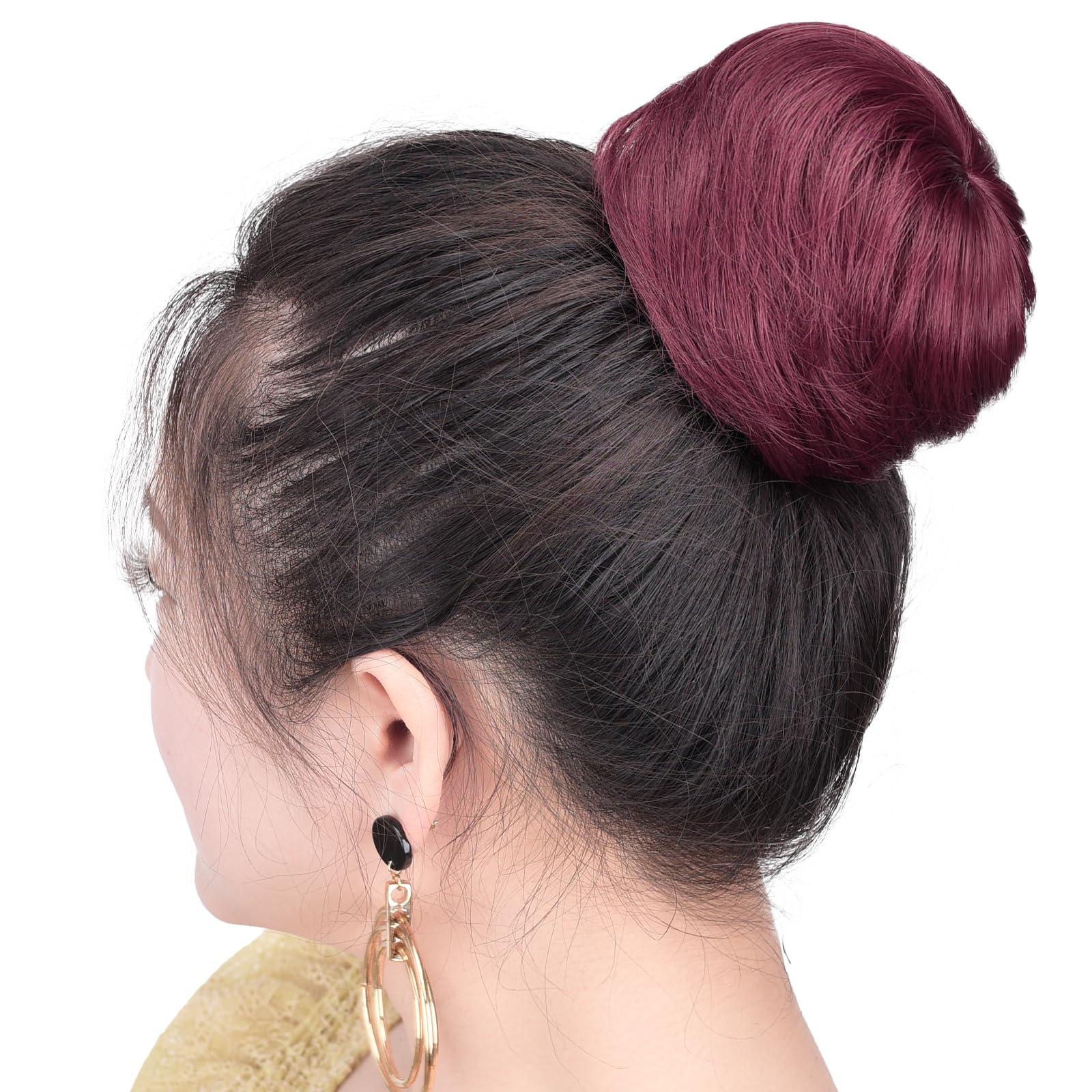 HSPCYGG HSPCYGG Hair Buns 2PCS Burgundy Hair Piece Fake Hair Bun For Workplace Bridal Wedding Wine red Hair Updo For Women&Grils Hairpiece