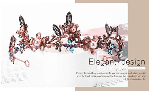 Blufly Blufly Vintage Bridal Crown and Tiara Gold Pearls Wedding Crowns Flower Queen Pageant Tiaras Headband Crystal Bride Hair Accessories Headpieces for Women and Girls