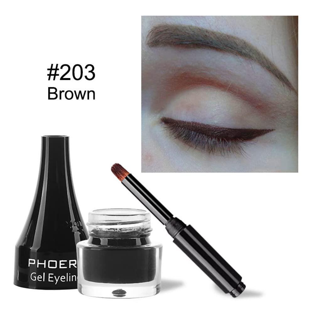 Go Ho Go Ho Dark Brown Gel Eyeliner Pot,Matte Cream Eyeliner Makeup,Smooth Highly Pigmented Long Lasting Gel Eyeliner with Brush,Eye Liner Gel Pot for Women,203 Brown