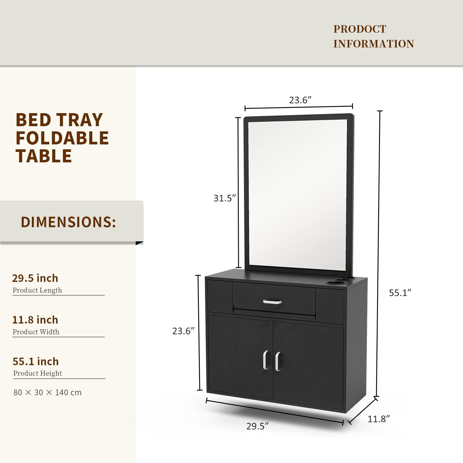 Belandi Belandi Wall Mount Salon Station Barber Stations Styling Station with Mirror Drawer Storage Cabinet Spa Salon Equipment(Black)