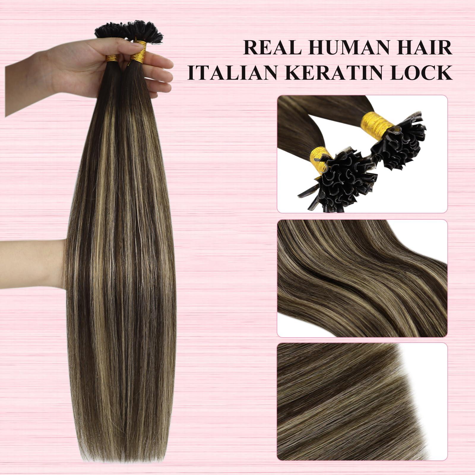 YoungSee YoungSee U Tip Hair Extensions Human Hair Dark Brown Ombre Ash Blonde U Tip Hair Extensions Human Hair Ombre Utips Hair Extensions Ombre Utip Extensions Hot Fusion Hair Extensions 22In 1G/S 50G