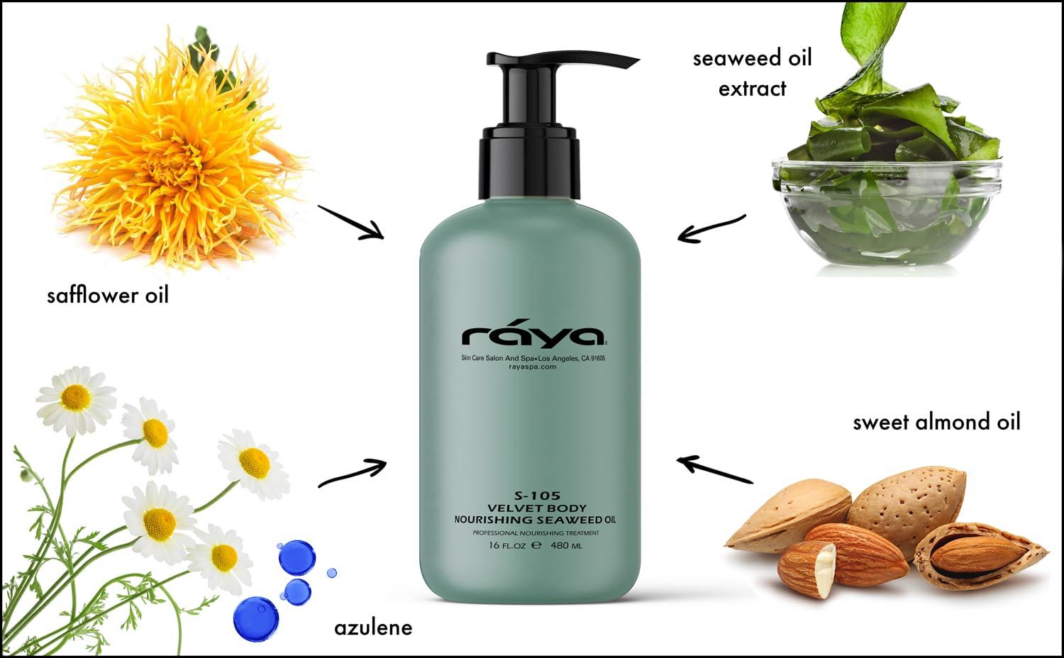 Raya RAYA Velvet Body Nourishing Seaweed Oil 16 oz (S-105) | Hydrating and Nourishing Body Treatment | Made with Natural French Seaweed Oil, Vitamins, and Minerals