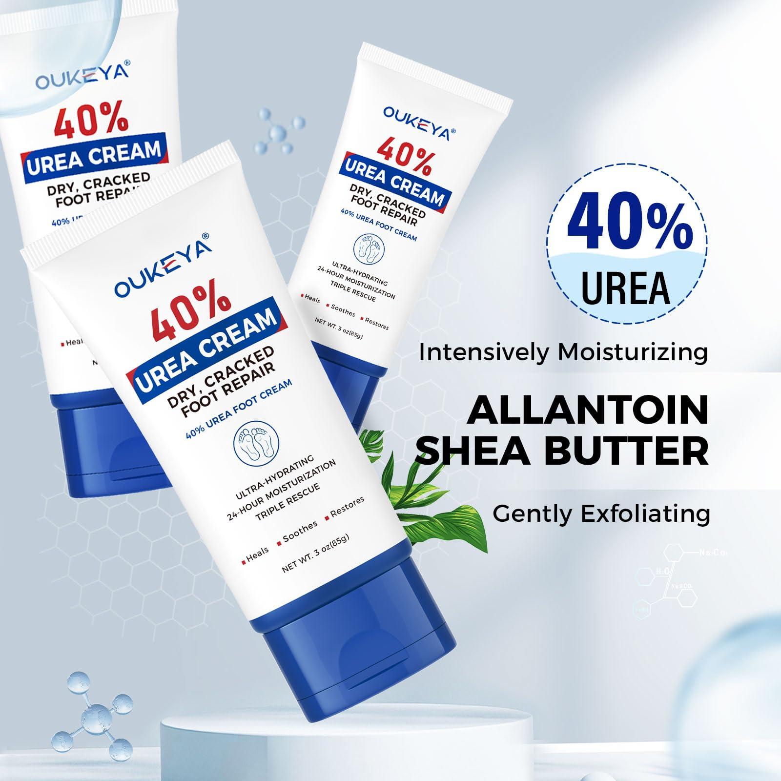 OUKEYA OUKEYA Urea Cream 40 Percent Tube 3 Oz, Urea Foot & Hand Cream for Dry Cracked, 40 per Urea Lotion for Feet Maximum Strength 3 Ounce(Pack of 3)