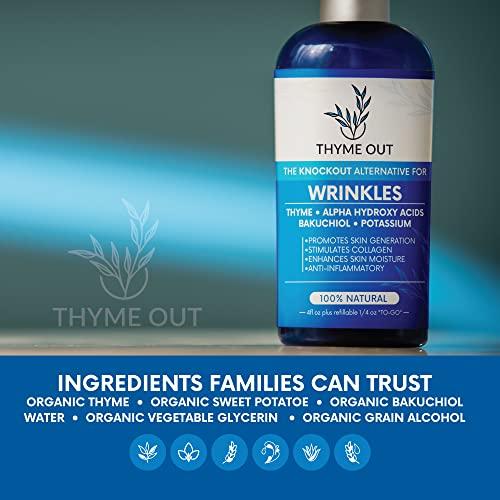 Thyme Out Thyme Out All Natural Anti-Wrinkle Face Mist Spray with Thyme, Bakuchiol, AHA, Beta Carotene and Potassium - Fights Wrinkles, Fine Lines, Inflammation, and Dryness while Boosting Collagen (4 oz)
