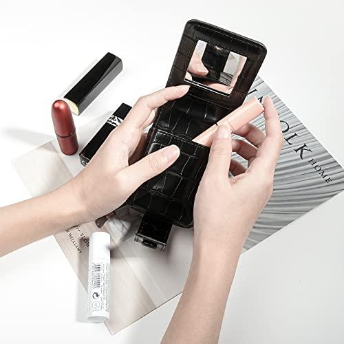 Beautyflier Beautyflier Women’s Soft PU Leather Makeup Lipstick Case, Lipstick Case Holder with Mirror Cute Portable Makeup Travel Cases for Purse Lipstick Holder (Black)