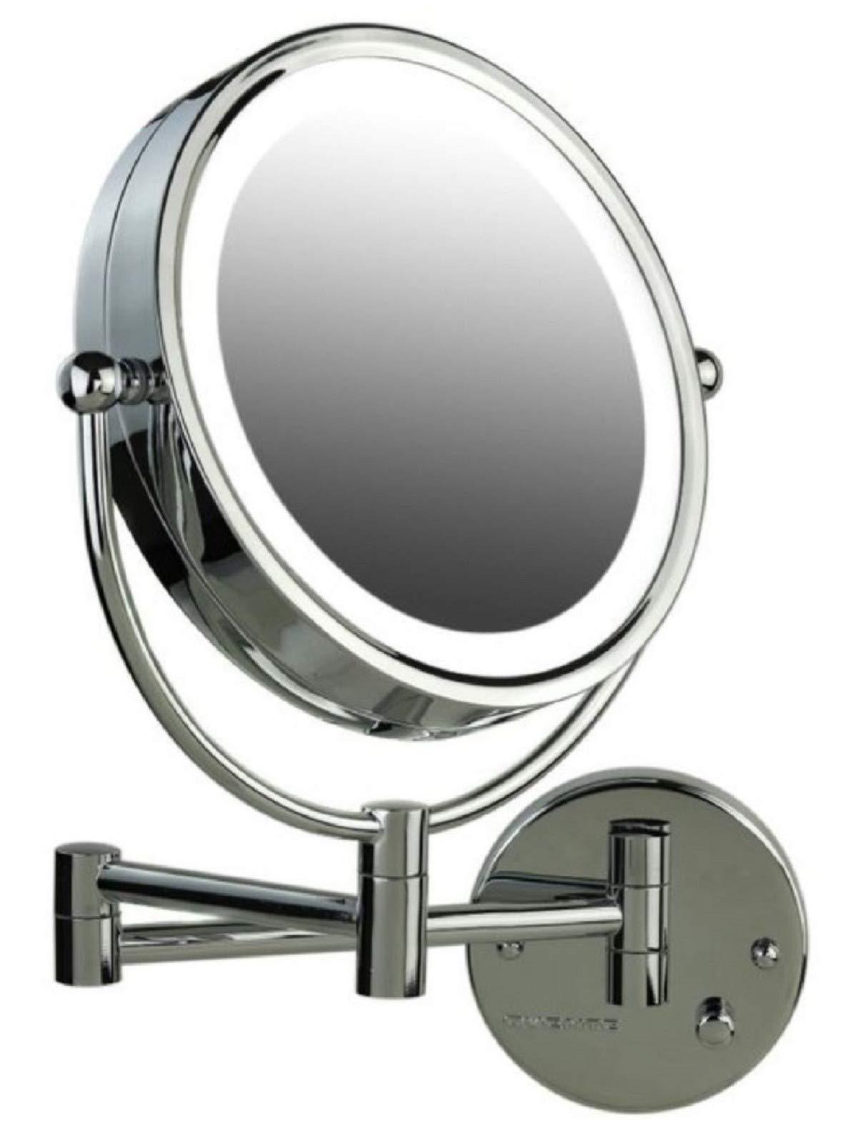 OVENTE OVENTE 9\" Lighted Wall Mount Makeup Mirror with 1X/7X Magnification, Double Sided Magnifying Vanity Mirror, LED Glow Light, 360 Swivel Design, Extendable & Folding Arm, Polished Chrome MPWD3185CH1X7X