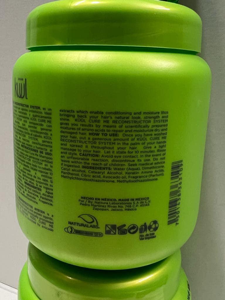 Generic 2 PACK KUUL RECONSTRUCTOR SYSTEM CURE ME TREATMENT HAIR 35.2 OZ EACH AVOCADO with moroccan soap