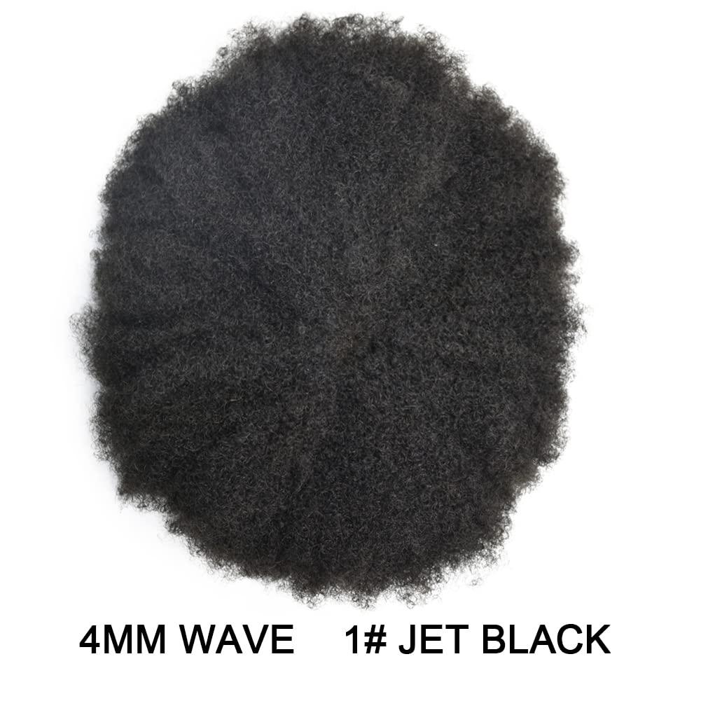 JUST HAIR Afro Hair Units for Black Mens Toupee Hairpieces African American Man Weave Units Curly Hair Repalcement System 4MM Afro Wavy, Jet Black #1