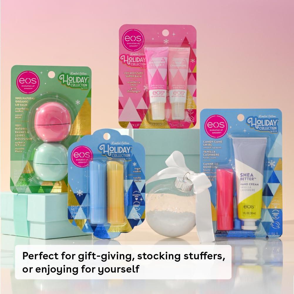 eos eos Holiday Skin Care Set- Vanilla Cashmere Travel Hand Cream & Candy Cane Swirl Lip Balm, Stocking Stuffers, 1 fl oz Hand Cream + 0.14 oz Lip Balm, 2-Pack